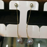 AAA 8.5mm round Akoya pearl dangle earring G18K Chain studs with certificate