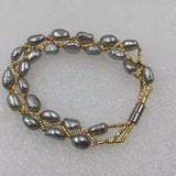 Genuine baroque gray cultured freshwater pearl bracelet 5-6mm 6-7mm