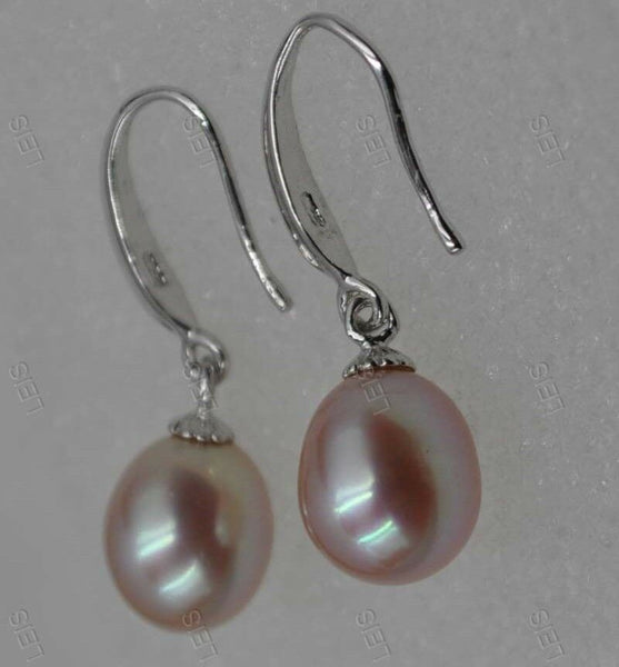 Stunning Natural color Lavender Pearl drop Earring s925 dangle 7-8mm