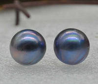 AAAA 12.5-14.5mm 925s blue black Mabe pearl stud earring