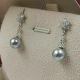 sterling silver 7mm grey near round Akoya pearl dangle earring