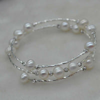 Handmade 7mm white circle style freshwater pearl bracelet free P&P