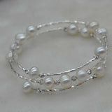 Handmade 7mm white circle style freshwater pearl bracelet free P&P