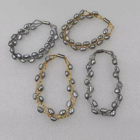 Genuine baroque gray cultured freshwater pearl bracelet 5-6mm 6-7mm