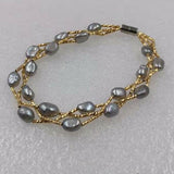 Genuine baroque gray cultured freshwater pearl bracelet 5-6mm 6-7mm