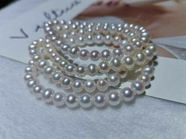 wholesale 10 strands high quality real pearl elastic bracelets 6-7mm white