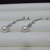 8mm round star style long dangle freshwater pearl earring s925