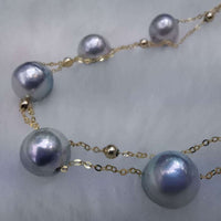 Natural grey sea water pearl 8mm 2lines G18K Chain bracelets for girls