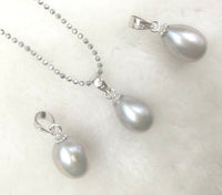 Drop 7.5-8mm gray freshwater pearl pendant chain necklace free shipping