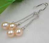 wholesale 4 Pairs 7-8mm drop genuine freshwater pearl dangle earring long s925