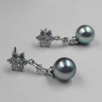 sterling silver 7mm grey near round Akoya pearl dangle earring