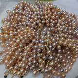 Natural color 7mm near round freshwater pearl braceelt golden chain