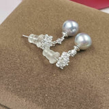 sterling silver 7mm grey near round Akoya pearl dangle earring