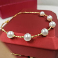 Gorgeous G18K gold AAA round White real Pearl Bracelet Women's Jewelry