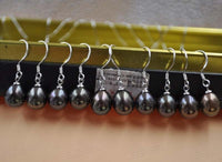 Lots 20pairs 7-8mm black freshwater cultured pearl drop earring silver