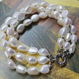 Baroque 3strands 8-9mm real pearl bracelet 7.5"  10 PCS