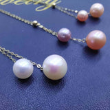 Gorgeous 2pcs round pearl pendant G18K Chain necklace