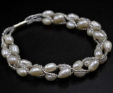 Free Handmade real freshwater pearl rice Bracelet magnetic clasp