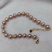 Natural color 7mm near round freshwater pearl braceelt golden chain