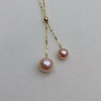 Gorgeous 2pcs round pearl pendant G18K Chain necklace