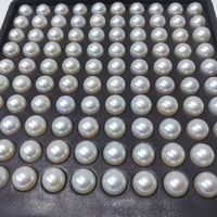 Stunning 9mm 10mm round white genuine freshwater pearl half drilled beads