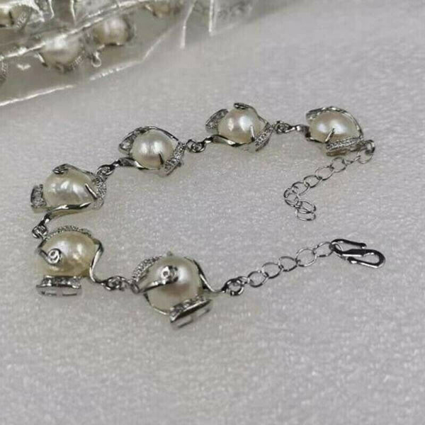 Genuine 12mm natural baroque freshwater pearl bracelet chain 17-20cm