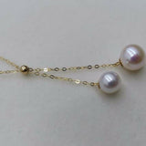 Gorgeous 2pcs round pearl pendant G18K Chain necklace