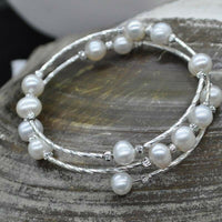 Handmade 7mm white circle style freshwater pearl bracelet free P&P