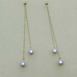 New Gorgeous 2rows G18K  Akoya pearl earring long dangle 6cm