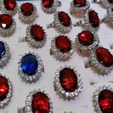 wholesale 50 pcs big facted Rhinestone crystal rings red and blue