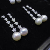 8mm round star style long dangle freshwater pearl earring s925