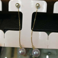 AAA 8.5mm round Akoya pearl dangle earring G18K Chain studs with certificate