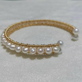 Gold filled Handcraft white freshwater pearl bracelet beads Bangle