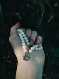 AA 7mm white Fresh water pearl 2strings women bracelet rose flower clasp