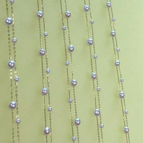 AAA 2lines G18K chain necklace white akoya pearl women's jewelry