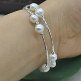 Handmade 7mm white circle style freshwater pearl bracelet free P&P