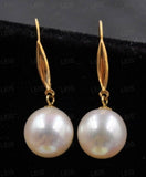 AAA 11.5-12mm round pearl 18k yellow gold earring Free shipping