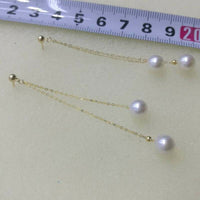 New Gorgeous 2rows G18K  Akoya pearl earring long dangle 6cm