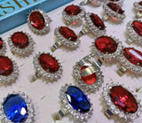 wholesale 50 pcs big facted Rhinestone crystal rings red and blue