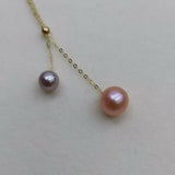 Gorgeous 2pcs round pearl pendant G18K Chain necklace