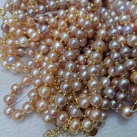 Natural color 7mm near round freshwater pearl braceelt golden chain