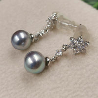 sterling silver 7mm grey near round Akoya pearl dangle earring