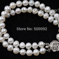 AA 7mm white Fresh water pearl 2strings women bracelet rose flower clasp