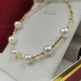 Gorgeous G18K gold AAA round White real Pearl Bracelet Women's Jewelry