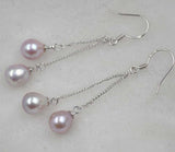 wholesale 4 Pairs 7-8mm drop genuine freshwater pearl dangle earring long s925