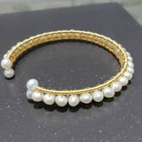 Gold filled Handcraft white freshwater pearl bracelet beads Bangle