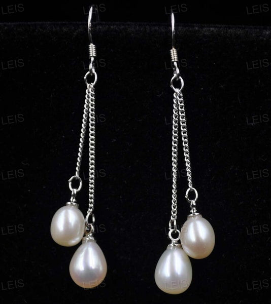 wholesale 4 Pairs 7-8mm drop genuine freshwater pearl dangle earring long s925