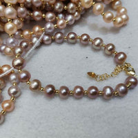 Natural color 7mm near round freshwater pearl braceelt golden chain