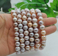 Wholesale 50 strand luster natural color 9*10mm FW pearl Elastic bracelets