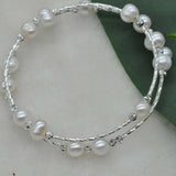 Handmade 7mm white circle style freshwater pearl bracelet free P&P